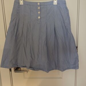 J. Crew Blue Pleated A-Line Skirt Knee-Length Pinstripe Preppy